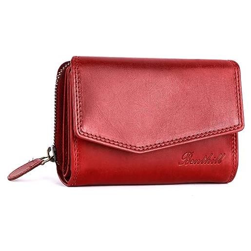 Benthill portafoglio donna vera pelle - portamoneta con protezione rfid - portafogli molti scomparti per carte di credito, inclusa scatola regalo, color: rosso