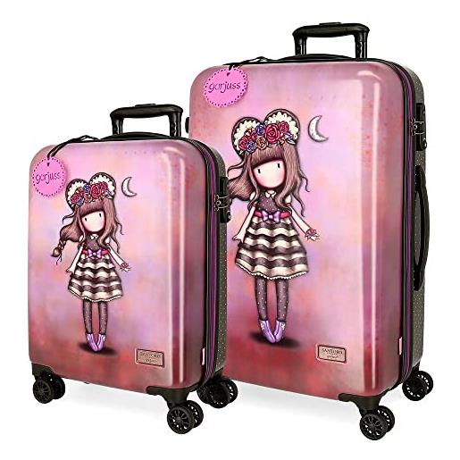 Gorjuss frida set di valigie rosa 45 x 67 x 26 cm rigido abs chiusura tsa 78,39 l 6,72 kg 4 ruote doppie bagagli mano, rosa, taglia unica, set di valigie