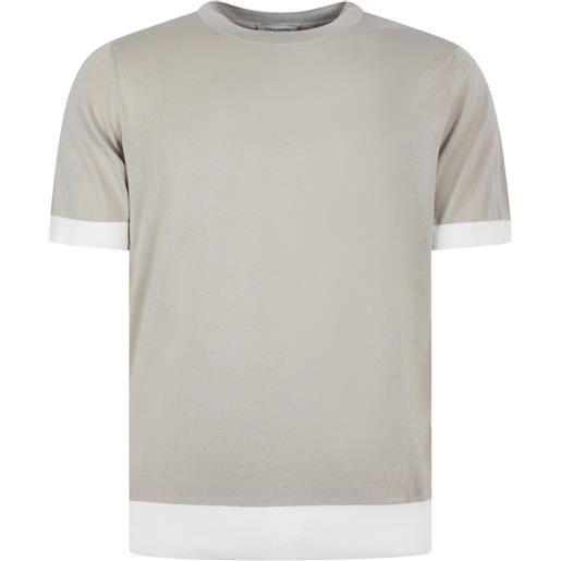 PAOLO PECORA t-shirt beige in maglia con riporti bianchi per uomo