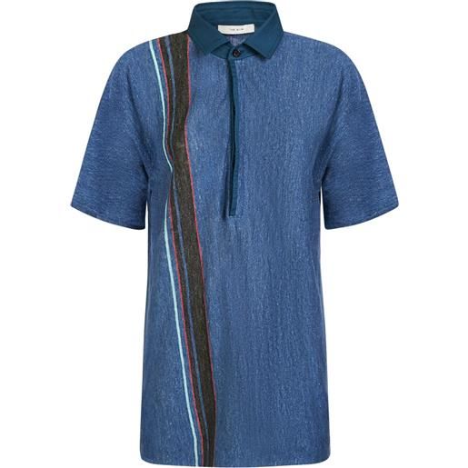 THE ROW eddie linen polo shirt w/stripe