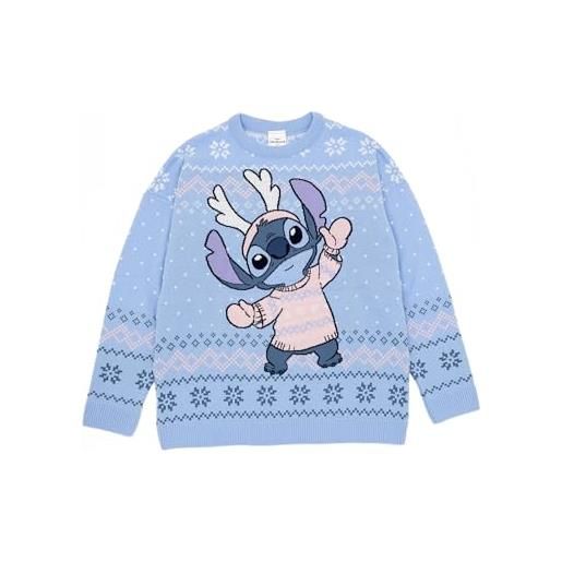 Disney maglione natalizio lavorato a maglia blu da donna di lilo & stitch, maglione festivo invernale, stagione festiva magica, regalo perfetto