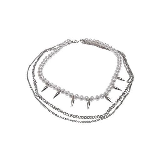 Urban Classics meridian pearl layering necklace, collana, unisex - adulto, argento (silver), taglia unica