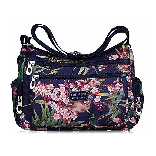 NOTAG - borse a tracolla da donna, in nylon, motivo floreale, con tasche multiple