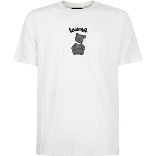 DISCLAIMER t-shirt bianca con stampa per uomo
