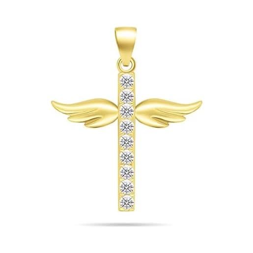 Brilio ciondolo charming gold-plated pendant with zircons angel cross pt67y sbs2229 marca, estándar, metallo, nessuna pietra preziosa