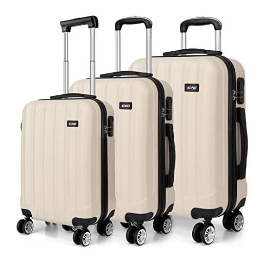 Kono set di 3 valigie viaggio marsiglia, leggero bagaglio rigido dure da 3 abs duro tre pz, valigie con 4 ruote (multidirezionali 360°)