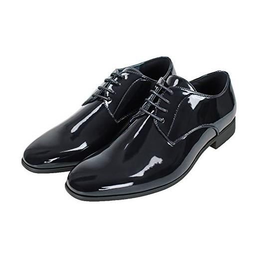 Evoga scarpe uomo class blu/nero lucido vernice eleganti cerimonia (#a5 blu scuro micro fantasia, numeric_39)