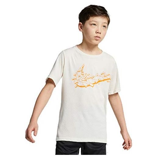 Nike t-shirt breathe hyper dry, unisex-bambini, crema chiara/buccia d'arancia, xs