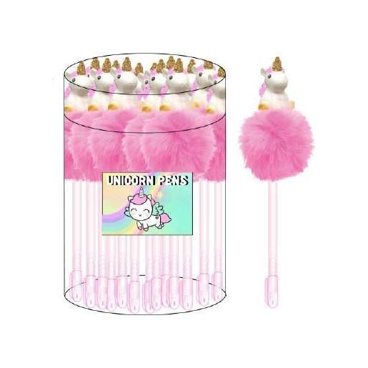 Tri-Coastal Design - confezione con 20 penne a sfera colorate e decorate con un pom pom e un unicorno 3d - perfette come regalo per feste e pigiama party (rainbow unicorns)