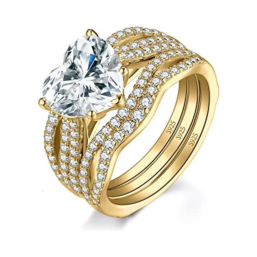 JewelryPalace 3ct classici anelli cuore donna argento 925 con cubic zirconia, solitario anello promessa pietre in oro, diamante simulato fedine fidanzamento matrimonio set anelli gioielli donna 14.5