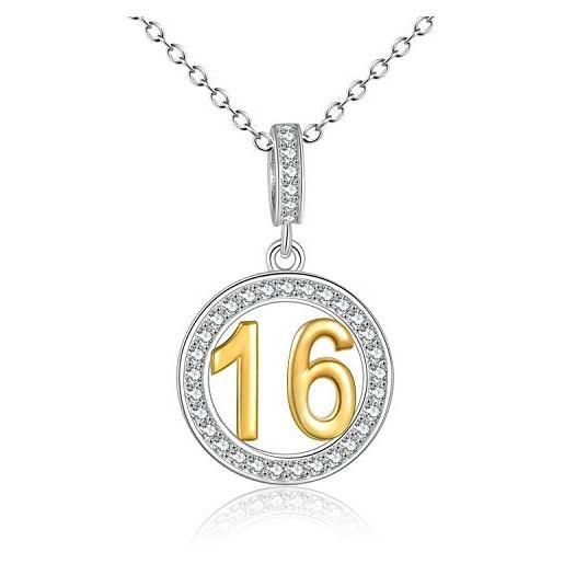 YFN collana ciondolo numero argento sterling collana 16 18 21 30 40 50 60 anni di compleanno regalo compleanno per donna ragazze (16th birthday charms)