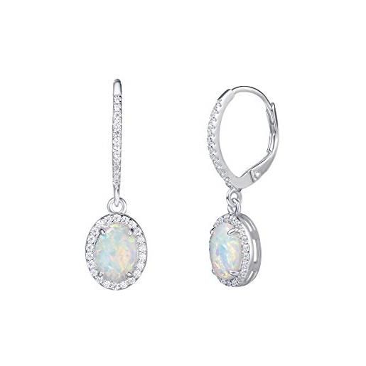 FANCIME orecchini da donna in argento sterling 925 con opale ovale, con zirconi, da appendere, idea regalo per donne e ragazze, zirconia cubica, opale