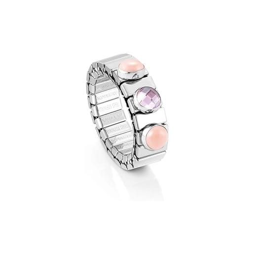 Nomination | anello donna collezione xte - acciaio - anello con 2 pietre e 1 cristallo sfaccettato - made in italy - misura estendibile 12/13 cm (rosa)