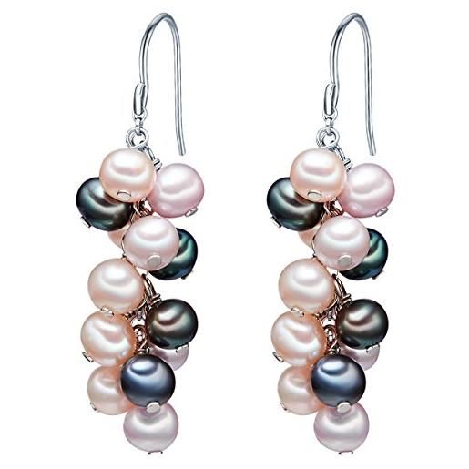 Valero Pearls orechinni pendenti da donna in argento sterling 925 con rodio con perle coltivate d'acqua dolce bianco crema lila giada 60200133