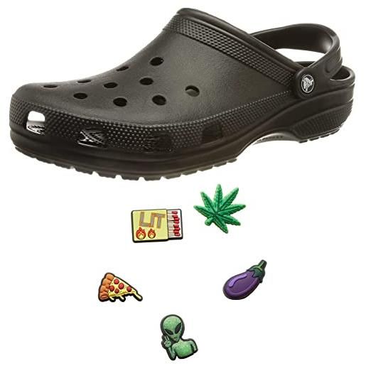 Crocs classic clog unisex, adulto sabot, zoccoli, nero (black), 43/44 eu + decorazione scarpe 5 pezzi, personalizza con jibbitz unisex, super chill 5 pack, one-size