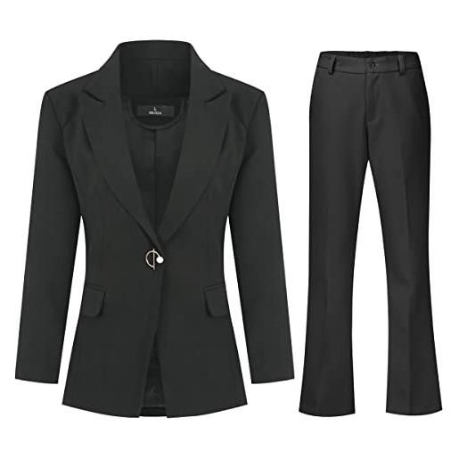 YUNCLOS completo da donna in 2 pezzi, giacca con un bottone, giacca formale, pantaloni da lavoro, giacca e pantaloni, nero , m