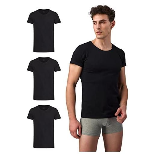 Burnell & Son maglietta da uomo, con scollo rotondo, da uomo, elasticizzata, a maniche corte, in cotone, basic slim fit, 3 x nero, xxxl