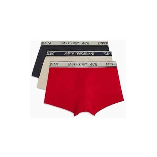 Emporio Armani stretch cotton core logoband 3-pack trunk, boxer uomo, multicolore (nude-marine-red), l