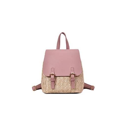 Ulisty donne paglia zaino piccolo sacco di tessuto borsa da spiaggia estiva casuale borse a zainetto moda borsa a tracolla borsetta rosa