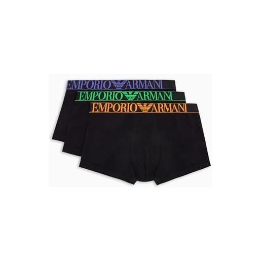 Emporio Armani stretch cotton shiny logoband 3-pack trunk, tronco da 3 pacchetti uomo, multicolore (marine/marine/marine), s