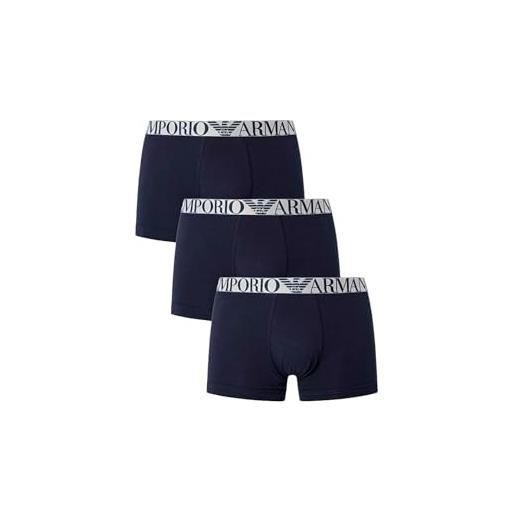 Emporio Armani stretch cotton shiny logoband 3-pack trunk, boxer uomo, multicolore (marine-marine-marine), s