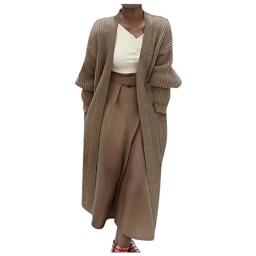 Generic maglione da donna con cappuccio, a maniche lunghe, girocollo, casual, elegante, a maniche lunghe, cardigan, colore: cachi. , xxxl