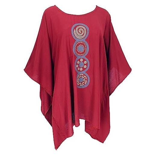 GURU SHOP abito con poncho hippie ricamato, mini abito a tunica, caftano, da spiaggia, maxi dimensioni, da donna, grigio, sintetico, taglia: unica, colore: rosso, taglia unica