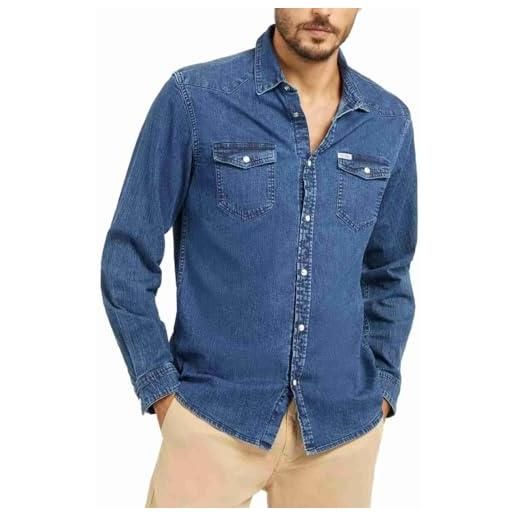 Guess camicia jeans uomo shirt jeans slim blu dark wash es24gu03 m4rh02d3pf4 xxl