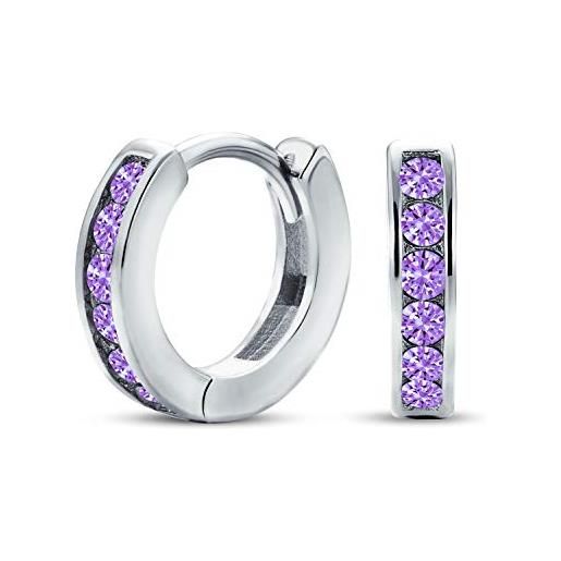 Bling Jewelry orecchini a cerchio piccoli con canali di zirconia cubica viola per le donne con ametista simulata (argento 925)