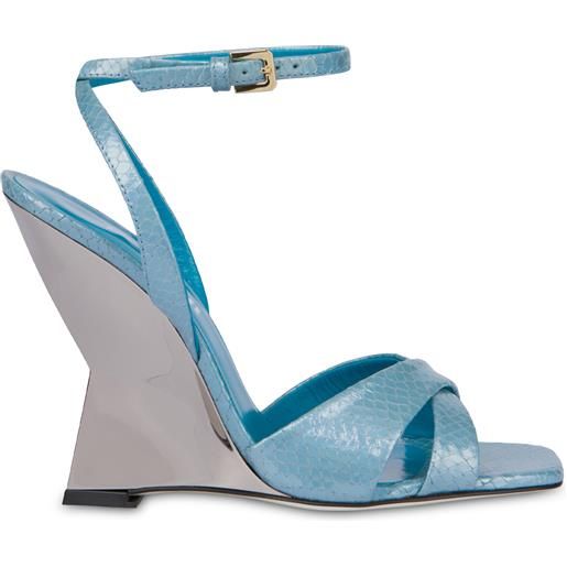 POLLINI sandali con zeppa stampa pitone cote d'azur - azzurro