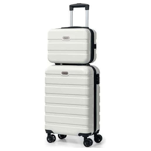 AnyZip valigia bagaglio a mano valigia set 2 trolley abs pc viaggio leggera rigide e beauty case trolley cabina con 4 ruote e serratura a combinazione (bianco)
