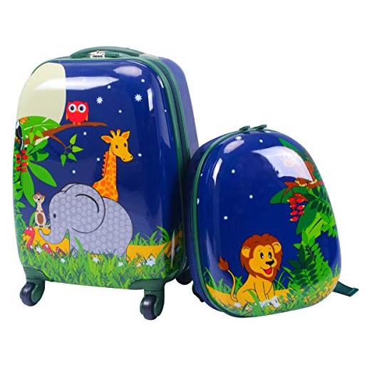 DREAMADE set di 2 valigie per bambini e zaino, 16 + 12, trolley per bambini, bagaglio a mano, valigia rigida per bambini, blu scuro, 16 zoll +12 zoll, graziosa valigetta per bambini