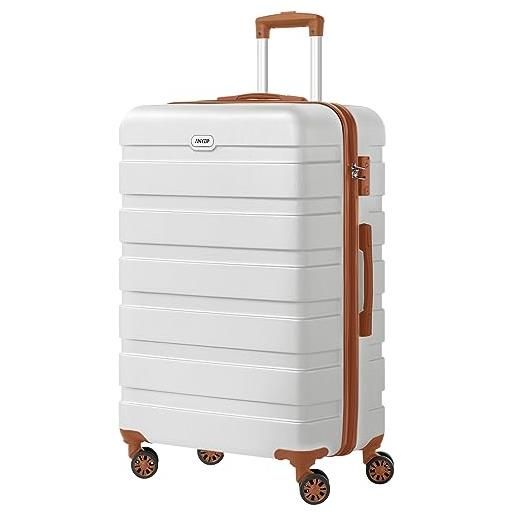 AnyZip valigia grande pc abs rigida e leggero con chiusura tsa e 4 ruote doppie girevol (bianco-marrone, xl)