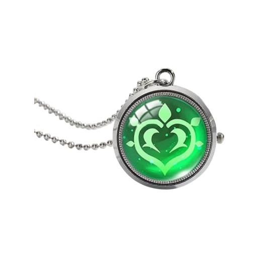 XUBWVW genshin occhio di dio orologio da tasca girevole con collana flip orologio gioco di ruolo accessori argento, verde, orologio da tasca