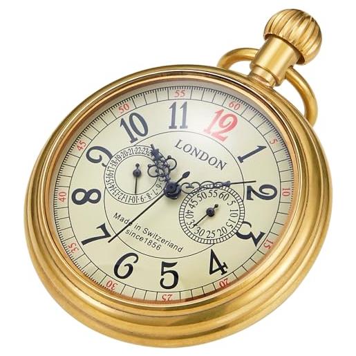 Tiong orologio da taschino in acciaio inox, stile vintage, con disegno di treno londinese, meccanico a carica manuale, con catena, 34 - oro, classico