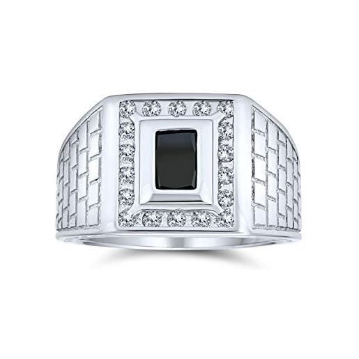 Bling Jewelry personalizzato geometrico brick design band rectangle 2ct emerald cut cz simulated blue sapphire gemstone black onyx men's engagement ring band per uomo personalizzabile