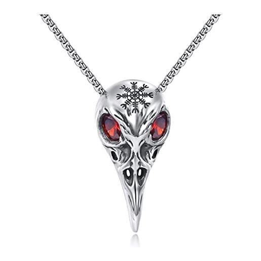 YFN collana teschio corvo argento sterling ciondolo vegvisir talismano norreno gioielli vichinghi streghe regali gotici per donna uomo