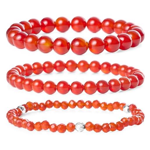 Farfume braccialetti chakra da donna - bracciale con cristalli di pietre curative per donna bracciale con pietre preziose naturali - un set di braccialetti con doppia perla(set di 3 agate rosse)
