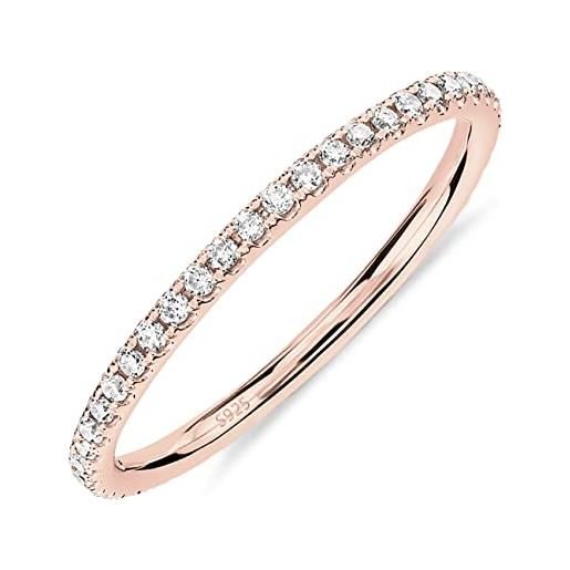 PAVOI anello eternity da donna in argento sterling placcato oro 14 k con finto diamante sintetico, oro rosa, zirconia cubica