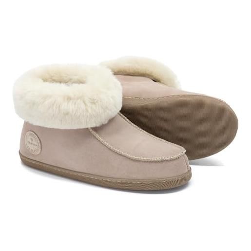 Vanuba peppin - pantofole da donna artigianali, in pelle naturale, lana di pecora al 100% , scarpe da casa calde e confortevoli (38 eu, beige/bianco (white))