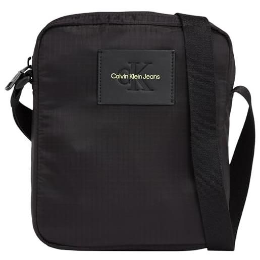 Calvin Klein Jeans borsa a tracolla uomo essentials reporter piccola, nero (black/sharp green), taglia unica