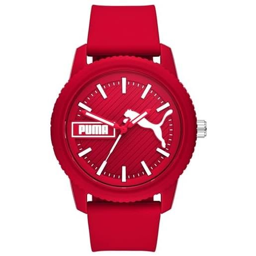 Puma orologio ultrafresh da uomo, movimento a tre lancette, cassa in nylon rosso da 48 mm con cinturino in silicone, p5083