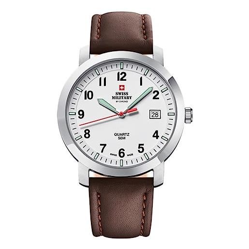 Swiss Military by Chrono sm34083.11 - orologio da uomo svizzero con cinturino in pelle marrone con quadrante bianco
