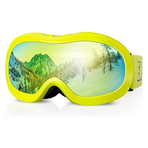 EXP VISION occhiali da sci per bambini, antiappannamento, con protezione uv, occhiali da neve, per ragazzi e ragazze (giallo)