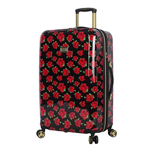 Betsey Johnson valigia rigida espandibile, resistente ai graffi (abs + pc), leggera, con 8 ruote girevoli, 66 cm, rose coperte, 26'', tempo libero