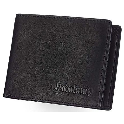 hodalump portafoglio in vera pelle, protezione rfid, formato orizzontale portamonete (15 varianti), nero , 12 x 10 x 2 cm, vintage