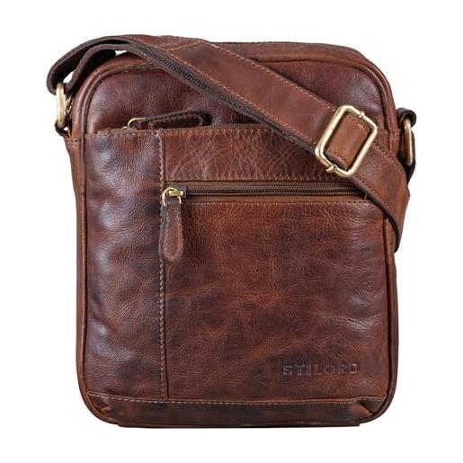 STILORD 'diego' borsa uomo a tracolla piccola in pelle borsello in cuoio vintage messenger bag sottile borsa per tablet, colore: florida - marrone