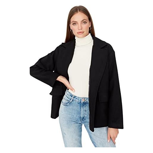 Trendyol damen oversize zweireihig plain webstoff mantel cappotto, black, 42 da donna