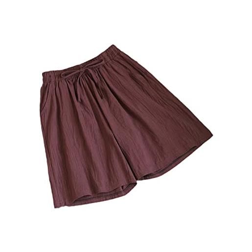 keusyoi pantaloncini di cotone da donna pantaloncini estivi casual in cotone massiccio di lino pantaloncini larghi a vita alta per ragazze pantaloncini femminili morbidi, marrone, s