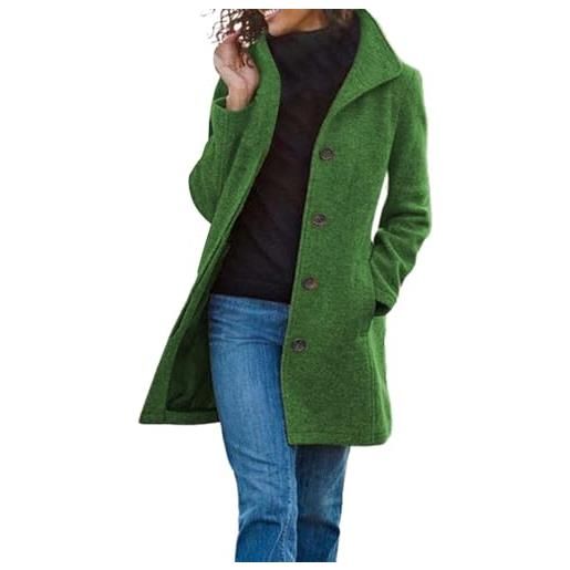Yowablo cappotto da donna in lana con bottoni di media lunghezza vintage tinta unita giacca di pelle lunga (green, l)
